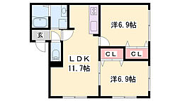 パラッツオ香寺 2LDKの間取図画像