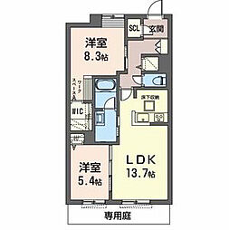 オカバ姫路青山シャーメゾンB 2LDKの間取図画像