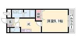 グランディー 1Kの間取図画像