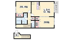 グランドゥールB 2LDKの間取図画像