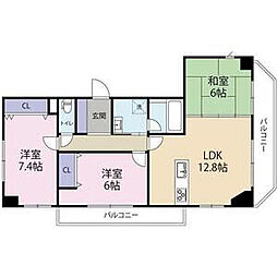 明治グランドヒル加古川駅前2番館 3LDKの間取図画像