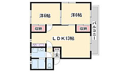 ディアス東町ノ坪B棟 2LDKの間取図画像