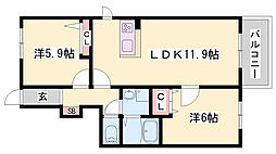 ニューフォーレスナガタA棟 2LDKの間取図画像