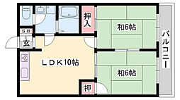 ハイツ船元A棟 2LDKの間取図画像