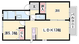 ウエストサイドコートA棟 2LDKの間取図画像