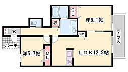 レジデンスコート加西C棟 2LDKの間取図画像
