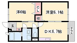 サンフレッチェC棟 2DKの間取図画像