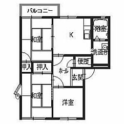 コスモハイツ1 3DKの間取図画像