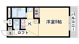 レオパレスグリーンゲイブルズ 1Kの間取図画像