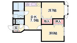 アメニティ北平野A棟 2DKの間取図画像