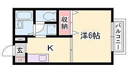 オークタウン書写D棟 1Kの間取図画像