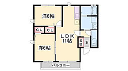 バードランドたまでB棟 2LDKの間取図画像