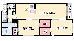 リラフォート白坂 2LDKの間取図画像