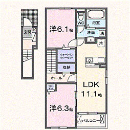 メゾン・ド・クレールB棟 2LDKの間取図画像