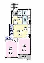 グレイシャスハイムB棟 2DKの間取図画像