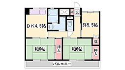 ビレッジハウス中村1号棟 3DKの間取図画像