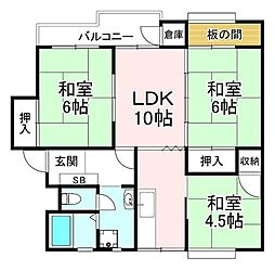 北須磨団地A-2棟 3LDKの間取図画像