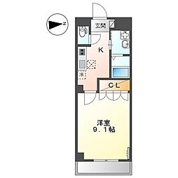 パラシオン平塚 1Kの間取図画像