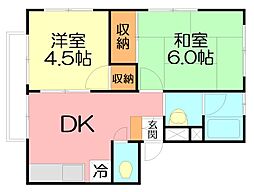 タウンホーム湘南B 2DKの間取図画像