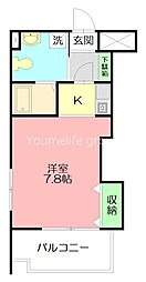 シェルコート 1Kの間取図画像