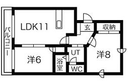 ショパンシャトー山の手 2LDKの間取図画像