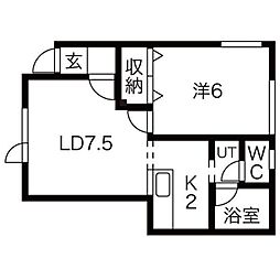 ドエル元町 1LDKの間取図画像