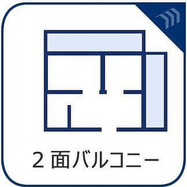 2面バルコニー仕様で、お部屋に心地よい風と自然な光を取り込みます。風の通り道ができるため換気がしやすく、毎日を快適に過ごせます。