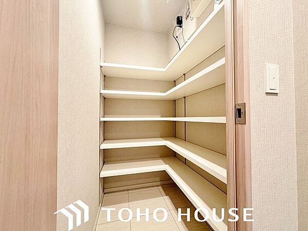 衣類や大きな荷物をまとめてしまえるウォークインクローゼットを採用。居住空間を広々と有効に使える嬉しい収納設備です。