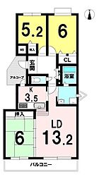リベラス21金剛東団地4棟 3LDKの間取図画像