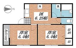 柳コーポ 2DKの間取図画像