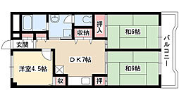 サンパークマンションA棟 3DKの間取図画像