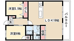パピヨンヤシロ 2LDKの間取図画像
