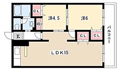 プリミエール平和が丘 2LDKの間取図画像