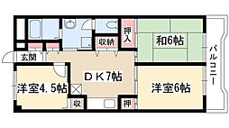 サンパークマンションA棟 3DKの間取図画像
