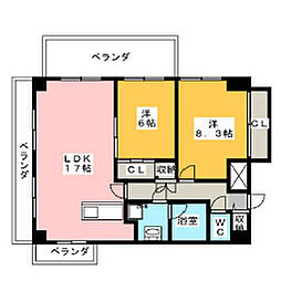 プレディアスタイル白川公園 2LDKの間取図画像