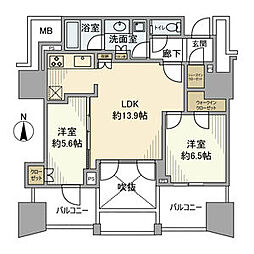 プラウドタワー名駅 2LDKの間取図画像