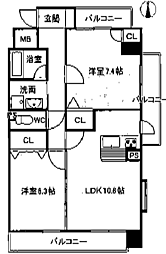 上高畑コーポ丸万 2LDKの間取図画像
