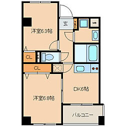 スリーウェイ金山 2DKの間取図画像