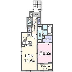 リバーサイド西山 1LDKの間取図画像