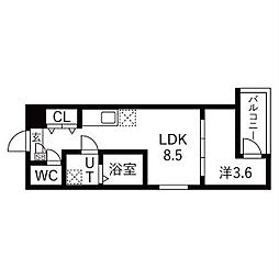 MOVE中村公園PREMI 1LDKの間取図画像