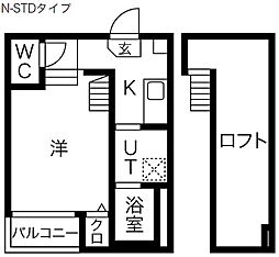 石場町ベース 1Kの間取図画像