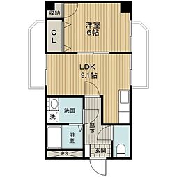 第3奥村マンション 1LDKの間取図画像