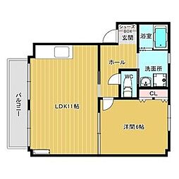 グランメール 1LDKの間取図画像