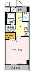 プリムヴェール 1Kの間取図画像