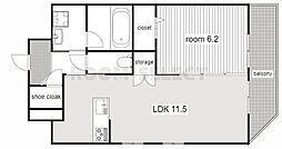 フォンターナ名昭 1LDKの間取図画像