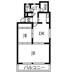 ニューパピリオン加藤 2DKの間取図画像
