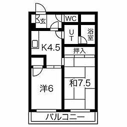 フラット内山 1LDKの間取図画像