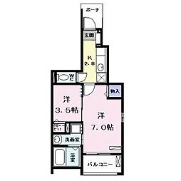 デュ・ハピネス 1Kの間取図画像
