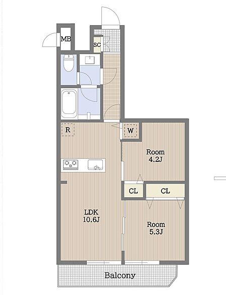 2LDK、価格5299万円、専有面積45.82mバルコニー面積4.87m2