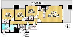 上本町ヒルズマーク 3LDKの間取図画像